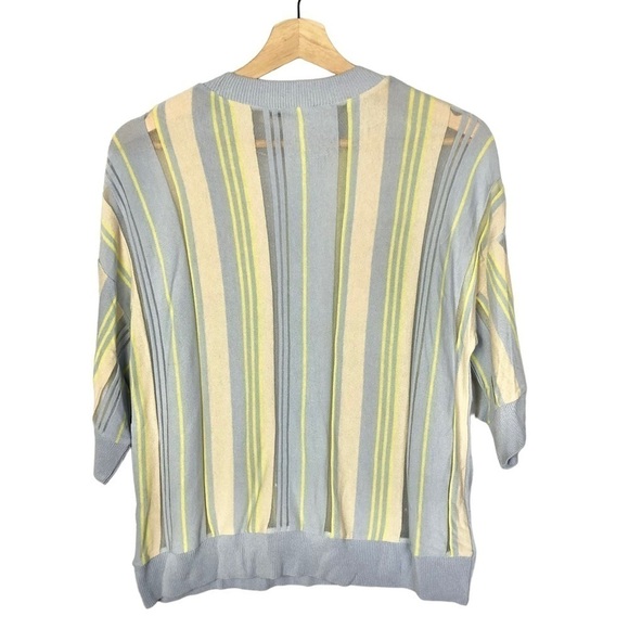 Mango MNG Light Blue Yellow Stripe Short Sleeve Knit Top XS - Picture 2 of 4